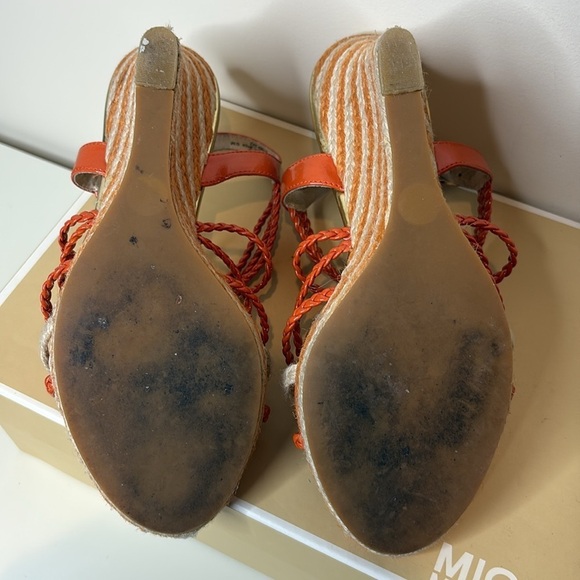 Michael Kors | Spring Orange Summer Wedge Knotted Braided Strappy Sandals 6.5 M - Picture 14 of 17